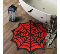 DyeFury Red Spider Web Bath Mat for Bathroom Spiderman Rugs for Boys Bedroom Decor, Gothic Cute Halloween Decoration Black Red Bloody Mat Kids Area Rugs 26.7" x 26.7"