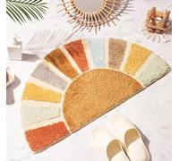 DyeFury Sunrise Boho Bathroom Rugs,Half Circle Bath Mat Cute,Sun Bath Mats,Retro Bohemian Home Bathroom Decor,Small Colorful Fun Semi Round Shower Rug Non-Slip,Funny Washable Rug Bedroom 31"x16"