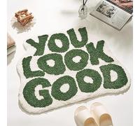 DyeFury You Look Good Bath Mat Green Cute Cool Bathroom Rug Fun Bathroom Mats Funny Funky Decor Soft Microfiber Bath Rug, Trendy Green Bath Shower Mat, 25" x 21"