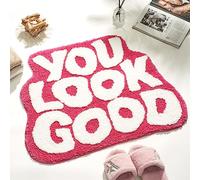 DyeFury " " You Look Good Bath Mat Hot Pink,Cute Bathroom Rugs for Girls Fun Funny Funky Cool Rug Bedroom Pink Preppy Bathroom Decor Hello Beautiful Gorgeous Bath Rugs for Women