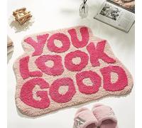 DyeFury " " You Look Good Bath Mat Pink,Cute Bathroom Rugs for Girls Fun Funny Funky Rug Bedroom Pink Preppy Bathroom Decor Hello Beautiful Gorgeous Bath Rugs for Women Non-Slip