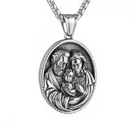 DYFUHO Medal Holy Family Virgin Mary Jesus St Joseph Necklace,Church Symbol Miraculous Titanium Chain Medallion Amulet Talisman Necklace