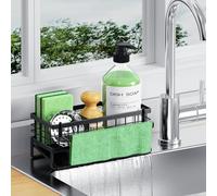DYFVREN Self-Draining Kitchen Sink Caddy, Rustproof Non-Slip Sponge Holder with Detachable Dish Cloth Holder - Black