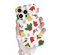 DYFYFKDI Christmas Case for iPhone 13 Pro Max Case Cute Xmas Merry Christmas Berry Bells Pattern Santa Holiday Aesthetic Gifts Girly Girls Women Kids Soft TPU Protective Cover, Beige