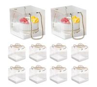 DYHNQE 10Pcs Clear Cake Box, 5.5Inch Clear Plastic Cakes Box Transparent Cake Boxes Square Plastic Baking Boxes with Handle and Base for Cakes Present in Wedding Birthday Party