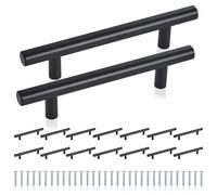 DYHNQE 16 Pack Black Kitchen Handles, 96mm Stainless Steel Cupboard Handle with 32 Pcs Screws T Bar Kitchen Handles Pulls for Cabinet Wardrobe Bathroom