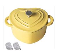 DYHQQ Enamel Cast Iron Dutch Oven 500ML Heart-Shaped Dutch Oven Pot with Lid And Dual Handles Silicone Accessories Included Works on All Stovetops Oven Safe To 500°F,Yellow