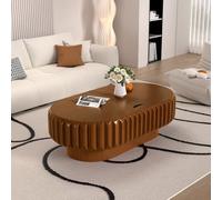 DYHQQ Modern Oval Coffee Table with Storage for Living Room, Handcraft Oval Luxury Drum Center Table with Solid Wood Veneered and Sturdy Pedesta for Small Space,F