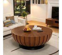 DYHQQ Modern Round Drum Handcrafted Fluted Coffee Table, Circle Coffee Table with Sturdy Base, Contemporary Accent Center Table for Living Room Apartment Office Small Space,A