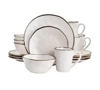 DYHWAC 16 Piece Stoneware Dinnerware Set in Matte Dinner Plate Dessert Plate Bowl Mug Set Dinner Plates Set(Svart)