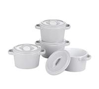 DYHWAC 4-Piece 300ML Small Ceramic Ramekins Baking Plate Dish with Lid,Mini Round Porcelain Casserole Souffle Dish Set