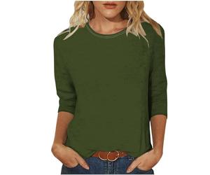 Dyhxuan 3/4 Sleeve Shirt Women's Basic Cotton T-Shirt Loose Casual Crew Neck T-Shirt Plain Three-Quarter Sleeve Blouse Lightweight Comfortable Long Sleeve Tops Versatile Blouse Shirt Women's Blouses