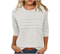 Dyhxuan 3/4 Sleeve Shirt Women's Elegant Pleated Long Shirt Basic Three-Quarter Sleeve T-Shirt Cotton Crew Neck Pullover Tops Soft Comfortable T Shirt Tops Loose Casual Blouse Shirt Women's Blouses,