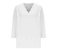 Dyhxuan 3/4 Sleeve Shirt Women's Elegant V-Neck Pullover Basic T-Shirt Three Quarter Sleeve Plain Tops Loose Fit Blouse T-Shirt Versatile Women Tops Casual Tunic Blouse Shirt S-3XL, White, M