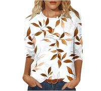 Dyhxuan 3/4 Sleeve Shirt Women's Fashionable Print Tops Cotton Crew Neck Pullover Basic Long Sleeve Shirt Vintage Print Long Shirt Loose Blouse Tops Casual Blouse Shirt Tunic Elegant Long Blouse,