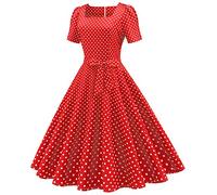 Dyhxuan 50s Rockabilly Petticoat Dresses Women's Retro Polka Dot Print Evening Dress Square Collar Short Sleeve Swing Dress Party Dress with Bow Buttons Prom Dress Cocktail Dress Bridesmaids Dress