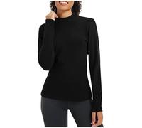 Dyhxuan Basic Long Sleeve Women's Thermal Undershirt Winter Thermal Shirt Microfleece Thermal Underwear Plain Tops Stretch Pullover Regular Fit Long Sleeve Tops, black, 3XL