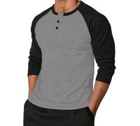 Dyhxuan Basic Shirt Men's Colour Block Long Sleeve Shirt Regular Fit Long Sleeve Henley Shirt Large Sizes Men's T-Shirt Long Sleeve Shirt Casual T-Shirts, gray, 4XL