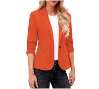 Dyhxuan Blazer Women's Elegant 3/4 Sleeve Blazer Jacket Casual Sporty Lapel Collar Suit Front Open Suit Jacket Trench Coat Business Jacket for Office, orange, XL
