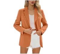 Dyhxuan Blazer Women's Elegant Long Sleeve Suit Jacket Plain Long Blazer Casual Blazer Jacket Open Front Suit Jacket Slim Fit Business Office Outfits, gold, L