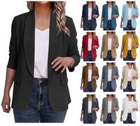 Dyhxuan Blazer Women's Long Sleeve Blazer Jacket Casual Lapel Collar Cardigan Front Open Suit Jacket Lightweight Business Jacket Plain Long Blazer, black, M