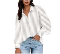 Dyhxuan Blouse Women's Long Sleeve Trendy Striped Shirt Oversize Long Sleeve V-Neck Shirt Blouse Classic Stripes Blouse Shirt Button Down Long Sleeve Shirt Tops Casual Women's Blouses Tops, beige, XXL