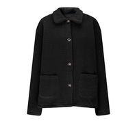 Dyhxuan Fleece Jacket Women's Elegant Lapel Plush Jacket Teddy Fleece Shirt Jacket Plain Teddy Jacket Loose Autumn Jacket with Pocket Soft Comfortable Fleece Coat, black, L