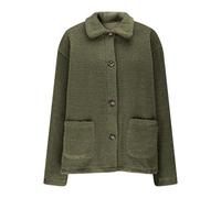 Dyhxuan Fleece Jacket Women's Elegant Lapel Plush Jacket Teddy Fleece Shirt Jacket Plain Teddy Jacket Loose Autumn Jacket with Pocket Soft Comfortable Fleece Coat, Army Green, S