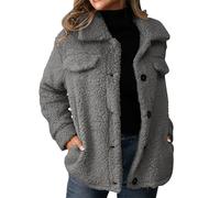 Dyhxuan Fleece Jacket Women's Lapel Teddy Jacket Fluffy Plush Jacket Button Down Teddy Fleece Jacket Comfortable Fleece Coat Warm Winter Jacket Elegant Winter Coat, darkgray, XL