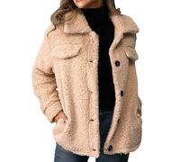 Dyhxuan Fleece Jacket Women's Lapel Teddy Jacket Fluffy Plush Jacket Button Down Teddy Fleece Jacket Comfortable Fleece Coat Warm Winter Jacket Elegant Winter Coat, khaki, XL