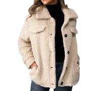 Dyhxuan Fleece Jacket Women's Lapel Teddy Jacket Fluffy Plush Jacket Button Down Teddy Fleece Jacket Comfortable Fleece Coat Warm Winter Jacket Elegant Winter Coat, beige, S