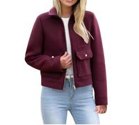 Dyhxuan Fleece Jacket Women's Short Cropped Jacket with Full Zip Plain Long Sleeve Transition Jacket Elegant Lapels Autumn Jacket Casual Short Jacket, red, S