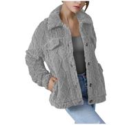 Dyhxuan Fleece Jacket Women's Warm Teddy Fleece Jacket Stand-Up Collar Teddy Jacket Button Down Plush Jacket Lightweight Winter Jacket Elegant Women's Jackets for Transition, gray, M