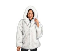 Dyhxuan Fur Coat Women's Elegant Fur Jacket with Hood Warm Winter Jacket Zip Faux Fur Coat Long Sleeve Faux Fur Jacket Fluffy Plush Jacket, gray, M