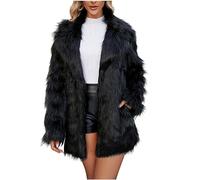 Dyhxuan Fur Coat Women's Medium Length Faux Fur Jacket Elegant Lapel Winter Jacket Fluffy Faux Fur Coat Long Sleeve Winter Fur Coat Exquisite Women's Coat, black, 3XL