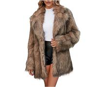 Dyhxuan Fur Coat Women's Medium Length Faux Fur Jacket Elegant Lapel Winter Jacket Fluffy Faux Fur Coat Long Sleeve Winter Fur Coat Exquisite Women's Coat, brown, 3XL