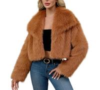 Dyhxuan Fur Coat Women's Short Fluffy Plush Jacket Faux Fur Winter Jacket Cropped Faux Fur Jacket Elegant Lapel Winter Coat Warm Faux Fur Coat Long Sleeve Fur Coat, orange, XXL