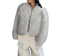 Dyhxuan Fur Coat Women's Short Long Sleeve Fur Jacket Open Front Faux Fur Jacket Cropped Fur Jacket Warm Faux Fur Winter Jacket Fluffy Plush Jacket Cardigan, White, S