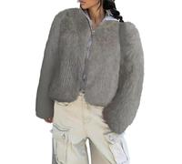 Dyhxuan Fur Coat Women's Short Long Sleeve Fur Jacket Open Front Faux Fur Jacket Cropped Fur Jacket Warm Faux Fur Winter Jacket Fluffy Plush Jacket Cardigan, gray, XXL