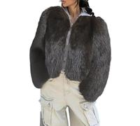 Dyhxuan Fur Coat Women's Short Long Sleeve Fur Jacket Open Front Faux Fur Jacket Cropped Fur Jacket Warm Faux Fur Winter Jacket Fluffy Plush Jacket Cardigan, coffee, XL
