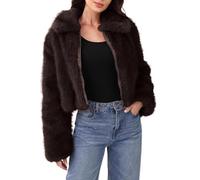 Dyhxuan Fur Jacket Women's Short Zip Fur Coat Long Sleeve Faux Fur Jacket Cropped Lapels Fur Coat Fluffy Faux Fur Jacket Elegant Winter Jacket Plush Jacket, coffee, XL