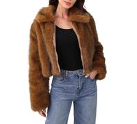Dyhxuan Fur Jacket Women's Short Zip Fur Coat Long Sleeve Faux Fur Jacket Cropped Lapels Fur Coat Fluffy Faux Fur Jacket Elegant Winter Jacket Plush Jacket, yellow, XL