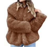 Dyhxuan Fur Jacket Women's Winter Faux Fur Jacket Fluffy Lapels Winter Jacket Warm Faux Fur Coat Long Sleeve Faux Fur Winter Coat Thick Parka Outerwear, brown, 3XL