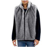 Dyhxuan Fur Vest Men's Sleeveless Faux Fur Vest Warm Stand-Up Collar Faux Fur Jacket Regular Fit Men's Vest Faux Fur Winter Jacket Autumn Winter Men's Vests, darkgray, M