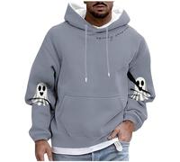 Dyhxuan Halloween Hoodie Men's Trendy Sweatshirt with Hood Ghost Print Hoodie Overszize Pullover Streetwear Hoody Tops Halloween Costume Men, gray, M