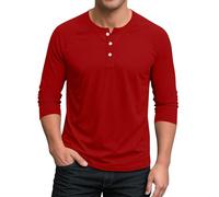 Dyhxuan Henley Shirt Men's 3/4 Sleeve T-Shirt Basic Men's T-Shirt Casual Plain Tops Regular Fit Long Sleeve Tops Button Down Casual Shirt, red, S