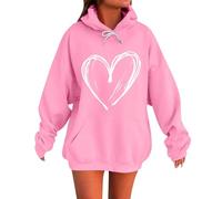 Dyhxuan Hoodie Women's Large Sizes Basic Hoodie with Heart Pattern Casual Long Sleeve Sweatshirt with Hood Loose Fit Long Sleeve Sports Shirt Transition Hoodie Tops Casual Hoodie S-5XL, pink, 3XL