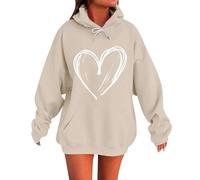 Dyhxuan Hoodie Women's Large Sizes Basic Hoodie with Heart Pattern Casual Long Sleeve Sweatshirt with Hood Loose Fit Long Sleeve Sports Shirt Transition Hoodie Tops Casual Hoodie S-5XL, khaki, 4XL