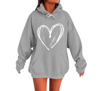 Dyhxuan Hoodie Women's Large Sizes Basic Hoodie with Heart Pattern Casual Long Sleeve Sweatshirt with Hood Loose Fit Long Sleeve Sports Shirt Transition Hoodie Tops Casual Hoodie S-5XL, gray, 4XL