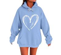 Dyhxuan Hoodie Women's Large Sizes Basic Hoodie with Heart Pattern Casual Long Sleeve Sweatshirt with Hood Loose Fit Long Sleeve Sports Shirt Transition Hoodie Tops Casual Hoodie S-5XL, lightblue, XL